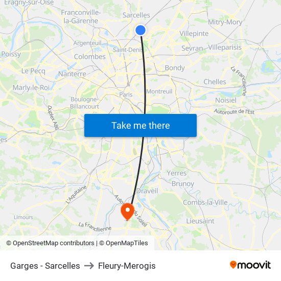 Garges - Sarcelles to Fleury-Merogis map