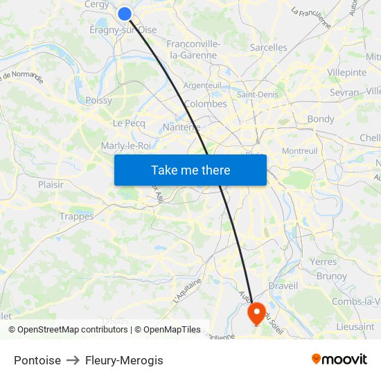 Pontoise to Fleury-Merogis map