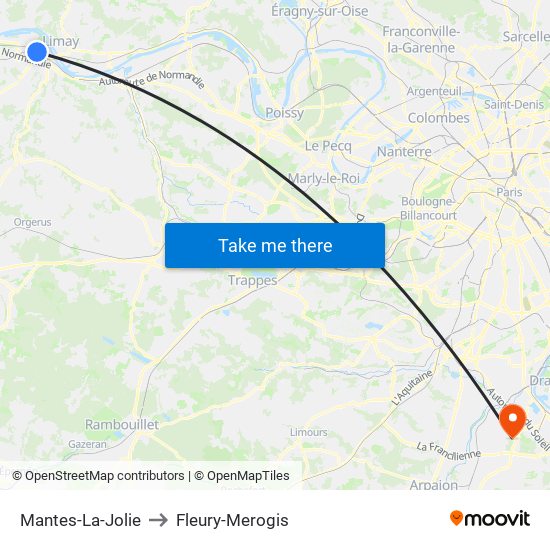 Mantes-La-Jolie to Fleury-Merogis map