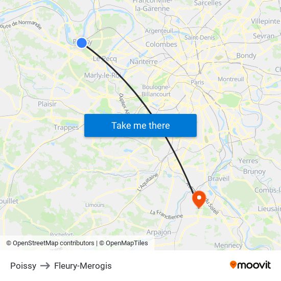 Poissy to Fleury-Merogis map