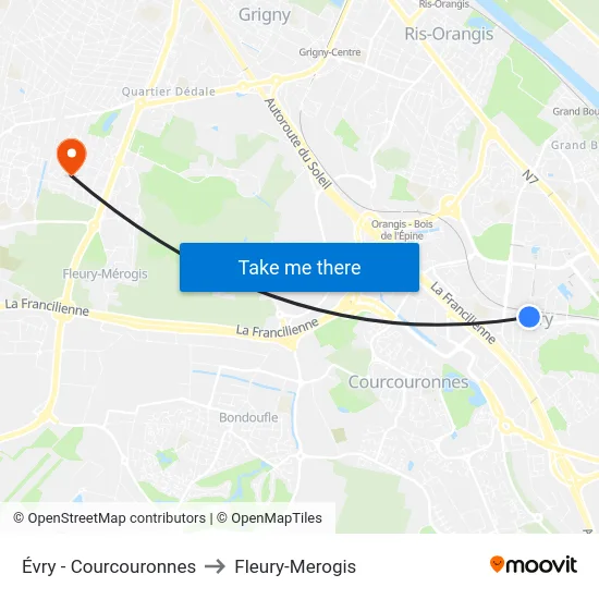 Évry - Courcouronnes to Fleury-Merogis map
