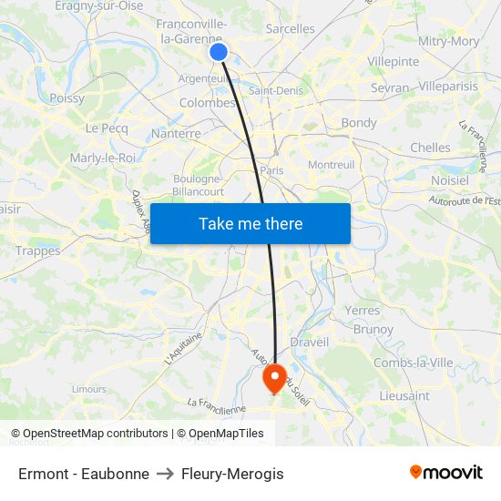 Ermont - Eaubonne to Fleury-Merogis map