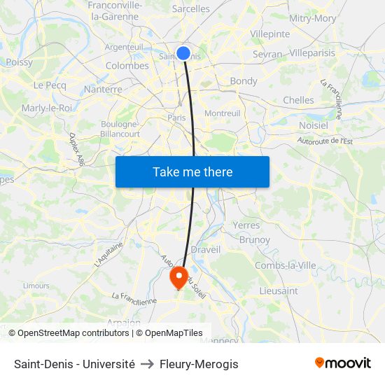Saint-Denis - Université to Fleury-Merogis map