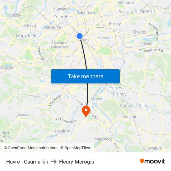 Havre - Caumartin to Fleury-Merogis map