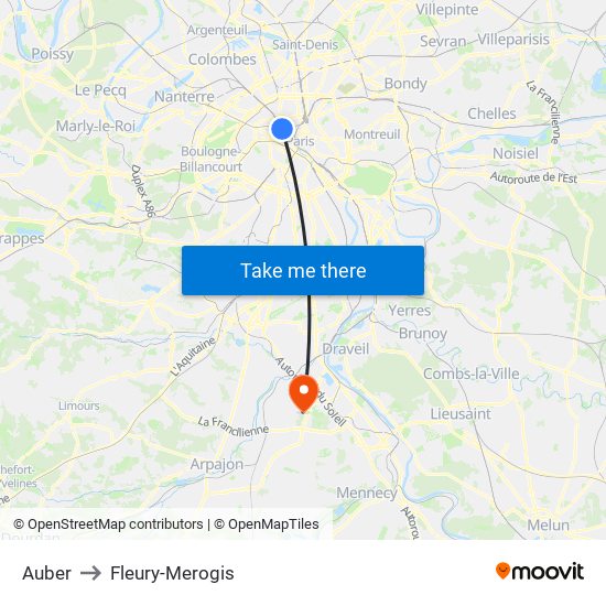 Auber to Fleury-Merogis map