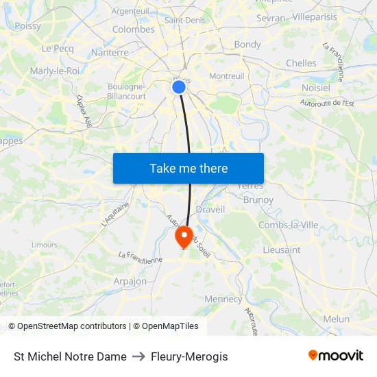 St Michel Notre Dame to Fleury-Merogis map