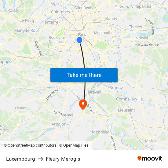 Luxembourg to Fleury-Merogis map