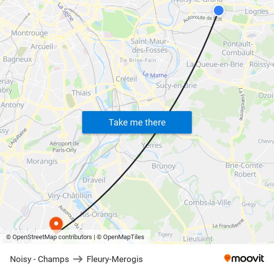 Noisy - Champs to Fleury-Merogis map
