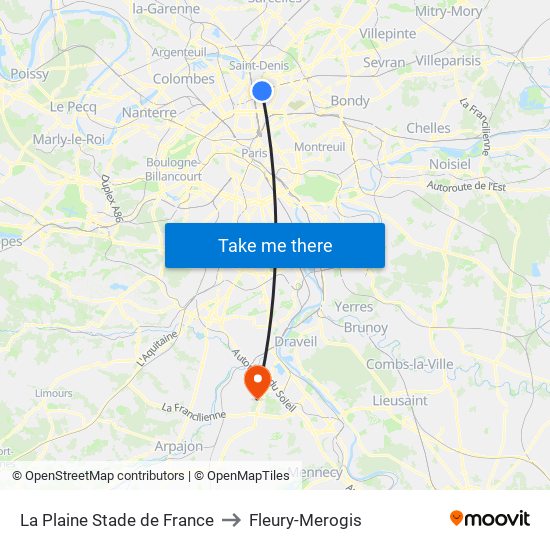 La Plaine Stade de France to Fleury-Merogis map
