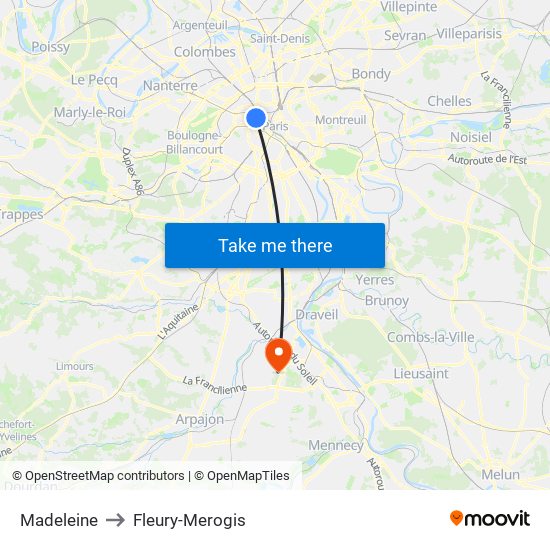 Madeleine to Fleury-Merogis map