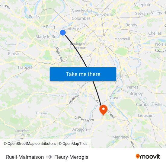 Rueil-Malmaison to Fleury-Merogis map