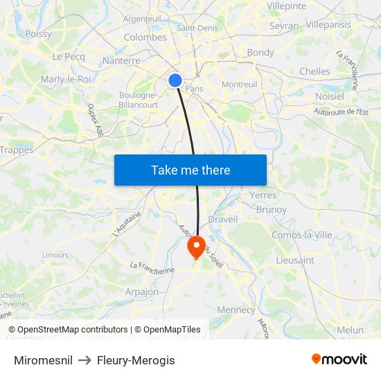 Miromesnil to Fleury-Merogis map