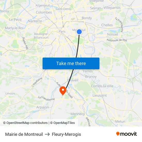 Mairie de Montreuil to Fleury-Merogis map