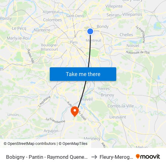 Bobigny - Pantin - Raymond Queneau to Fleury-Merogis map