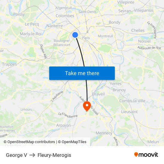George V to Fleury-Merogis map
