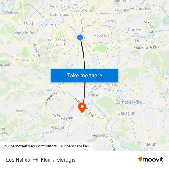 Les Halles to Fleury-Merogis map