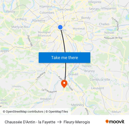 Chaussée D'Antin - la Fayette to Fleury-Merogis map