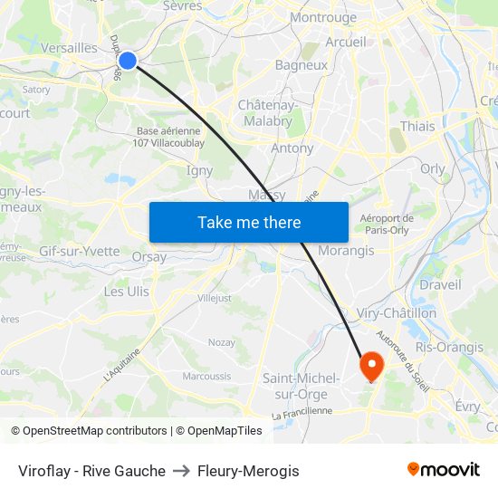 Viroflay - Rive Gauche to Fleury-Merogis map