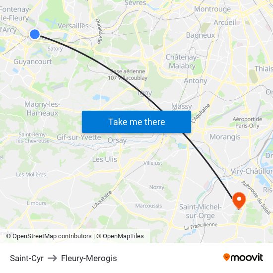 Saint-Cyr to Fleury-Merogis map