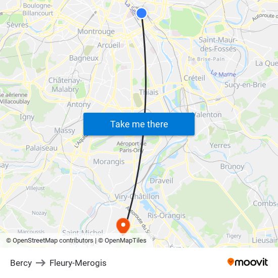 Bercy to Fleury-Merogis map
