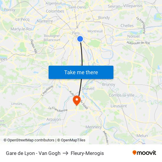 Gare de Lyon - Van Gogh to Fleury-Merogis map