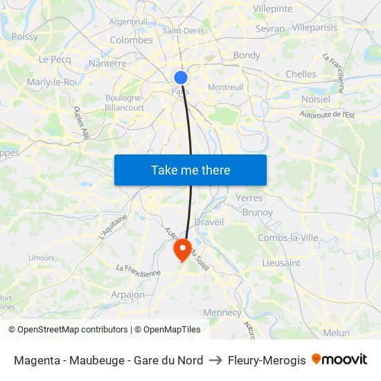Magenta - Maubeuge - Gare du Nord to Fleury-Merogis map