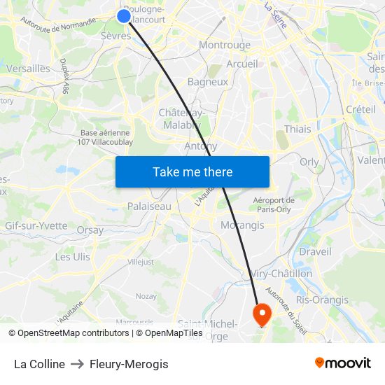 La Colline to Fleury-Merogis map