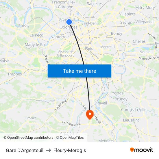 Gare D'Argenteuil to Fleury-Merogis map