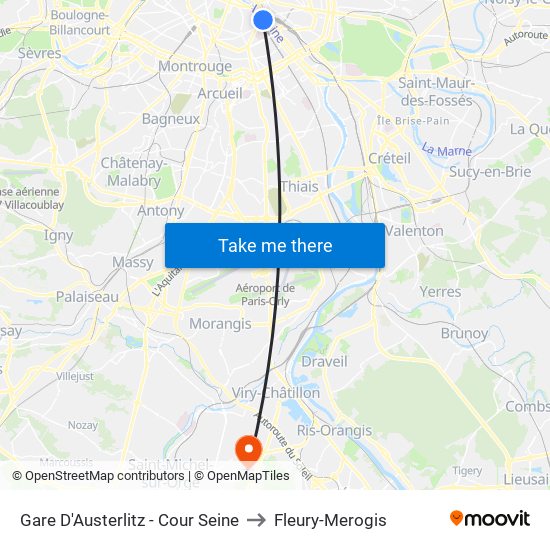 Gare D'Austerlitz - Cour Seine to Fleury-Merogis map