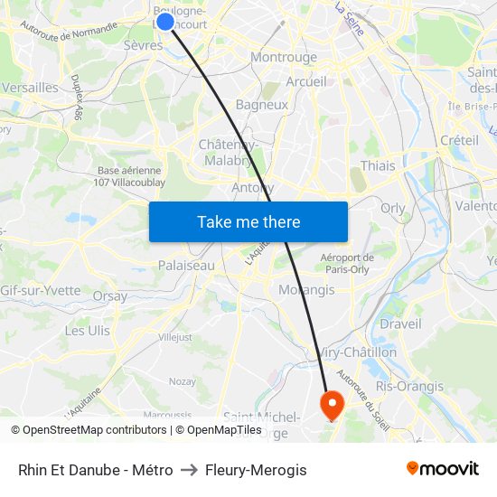 Rhin Et Danube - Métro to Fleury-Merogis map