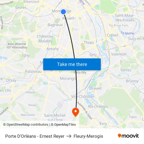 Porte D'Orléans - Ernest Reyer to Fleury-Merogis map