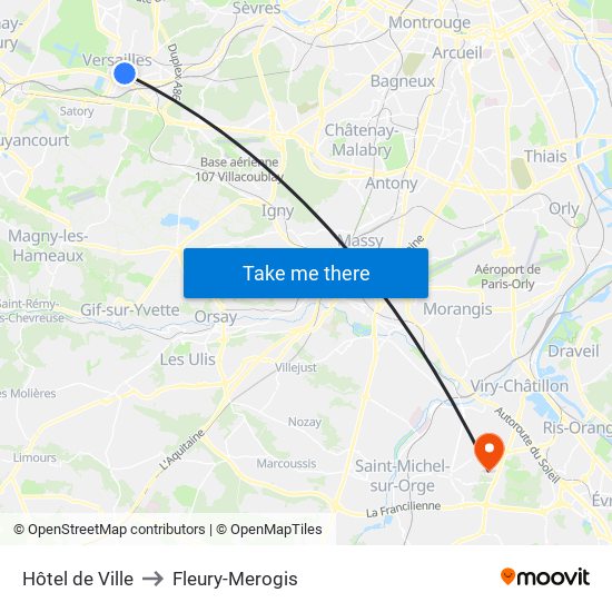 Hôtel de Ville to Fleury-Merogis map