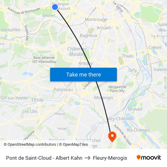 Pont de Saint-Cloud - Albert Kahn to Fleury-Merogis map