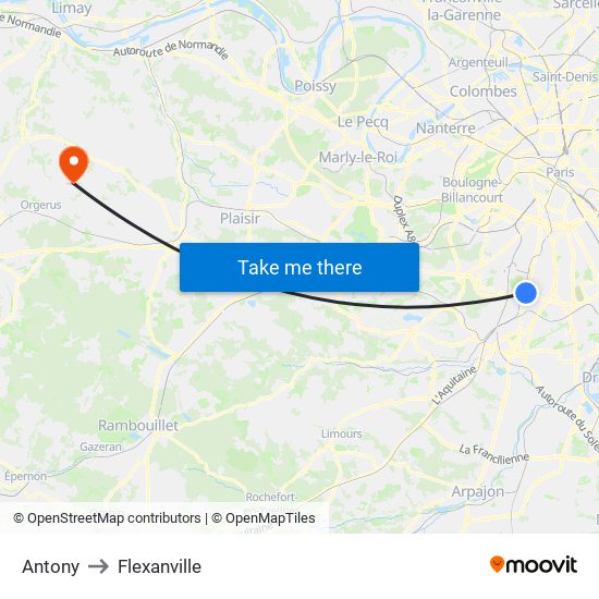 Antony to Flexanville map