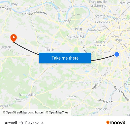 Arcueil to Flexanville map