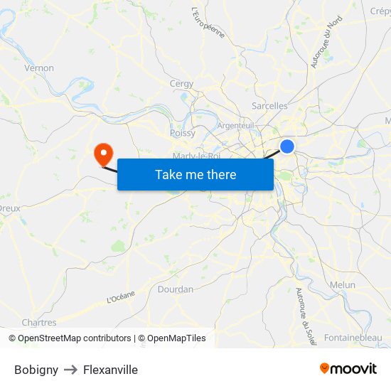 Bobigny to Flexanville map