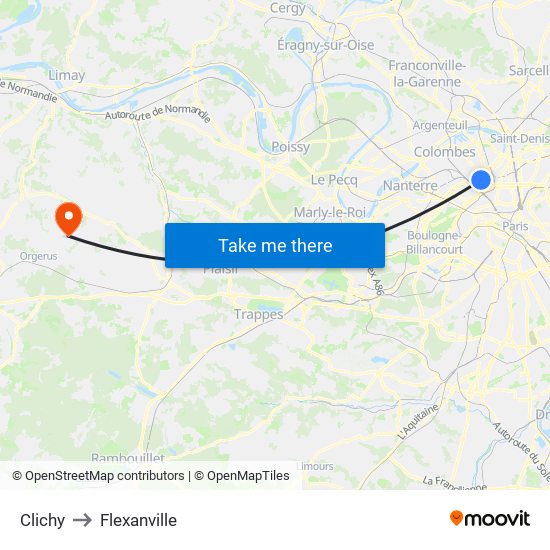 Clichy to Flexanville map