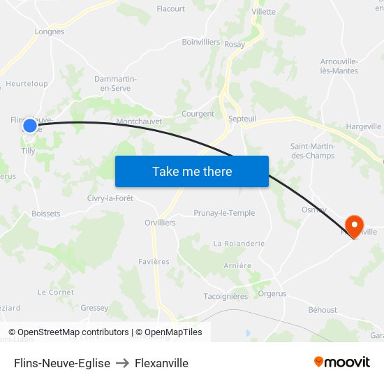 Flins-Neuve-Eglise to Flexanville map