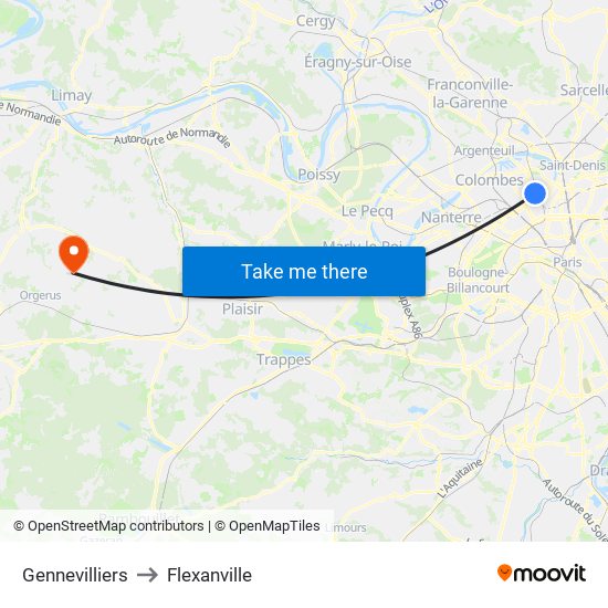 Gennevilliers to Flexanville map