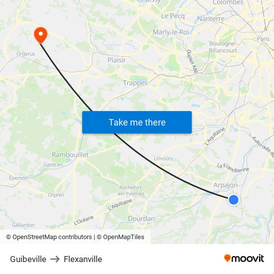 Guibeville to Flexanville map
