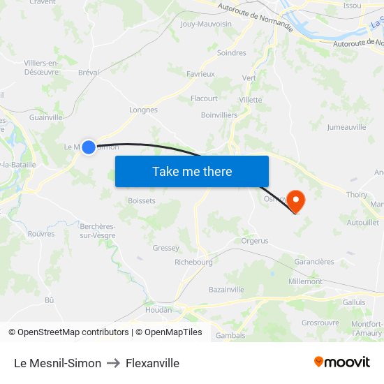 Le Mesnil-Simon to Flexanville map