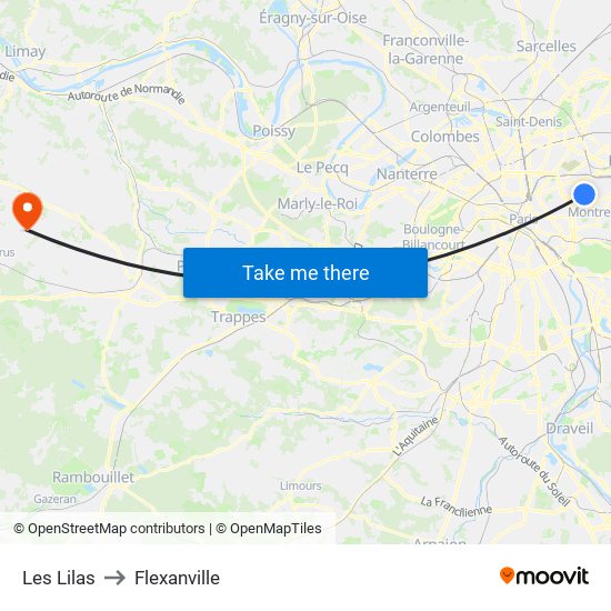 Les Lilas to Flexanville map