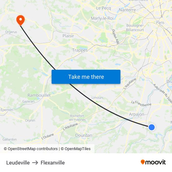 Leudeville to Flexanville map