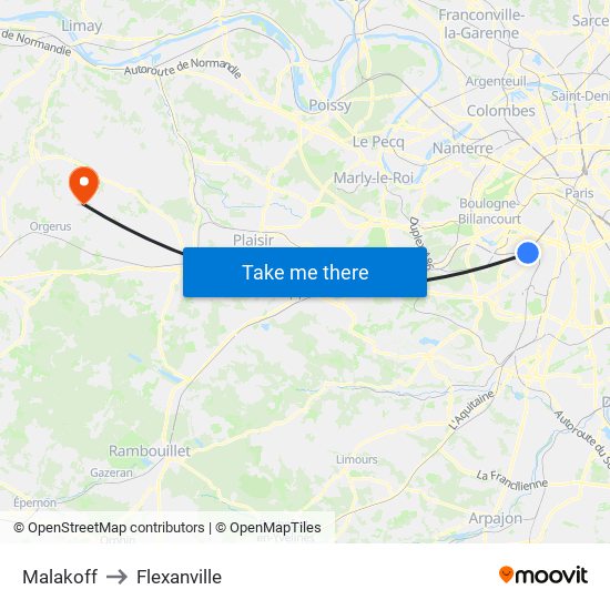 Malakoff to Flexanville map
