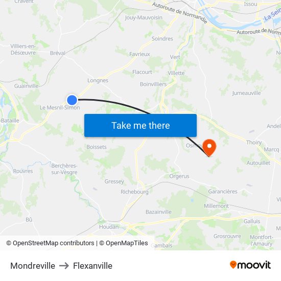 Mondreville to Flexanville map