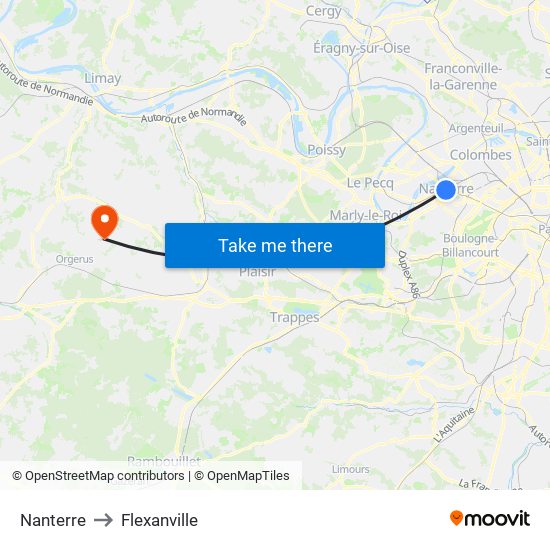 Nanterre to Flexanville map