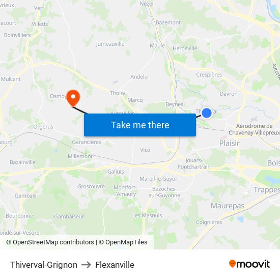 Thiverval-Grignon to Flexanville map
