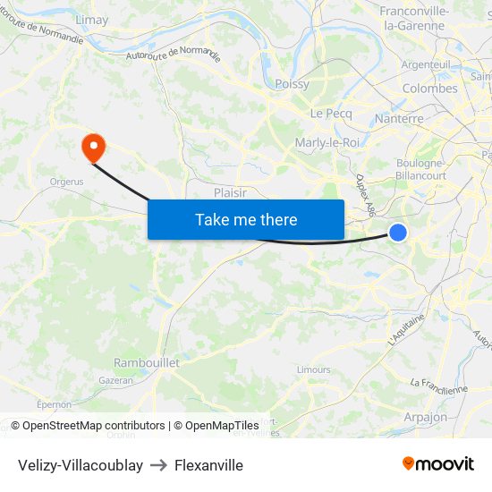 Velizy-Villacoublay to Flexanville map