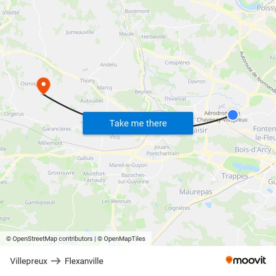 Villepreux to Flexanville map