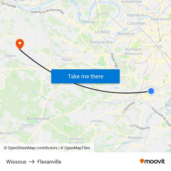 Wissous to Flexanville map